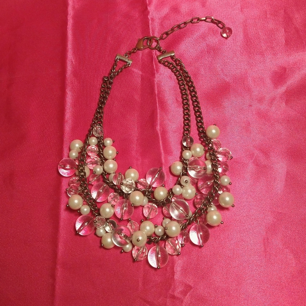 Copper toned pearl and bead bauble necklace